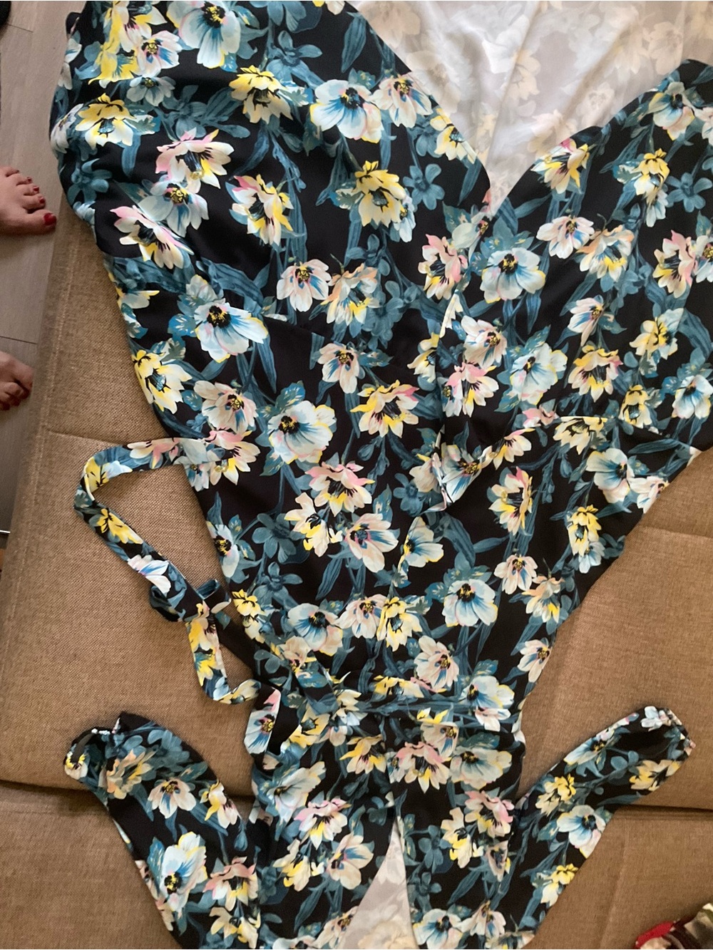 Bar III Black Floral Kids Bottoms with Blue & Yellow Flowers